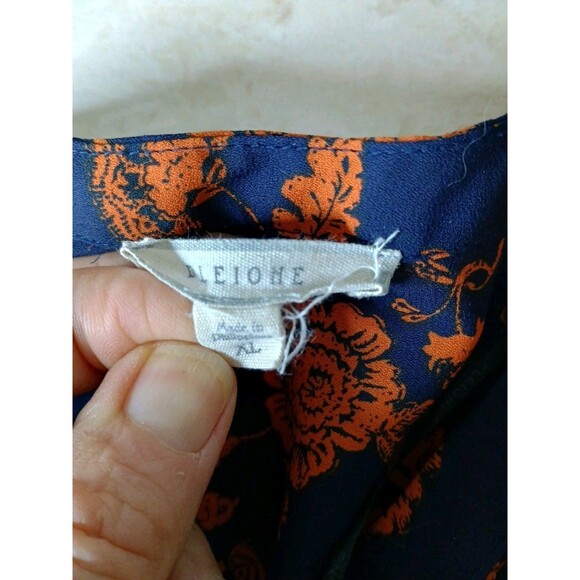 Pleione Blouse Womens Size XL Dark Blue Orange Floral Long Sleeve Anthro - Picture 5 of 10